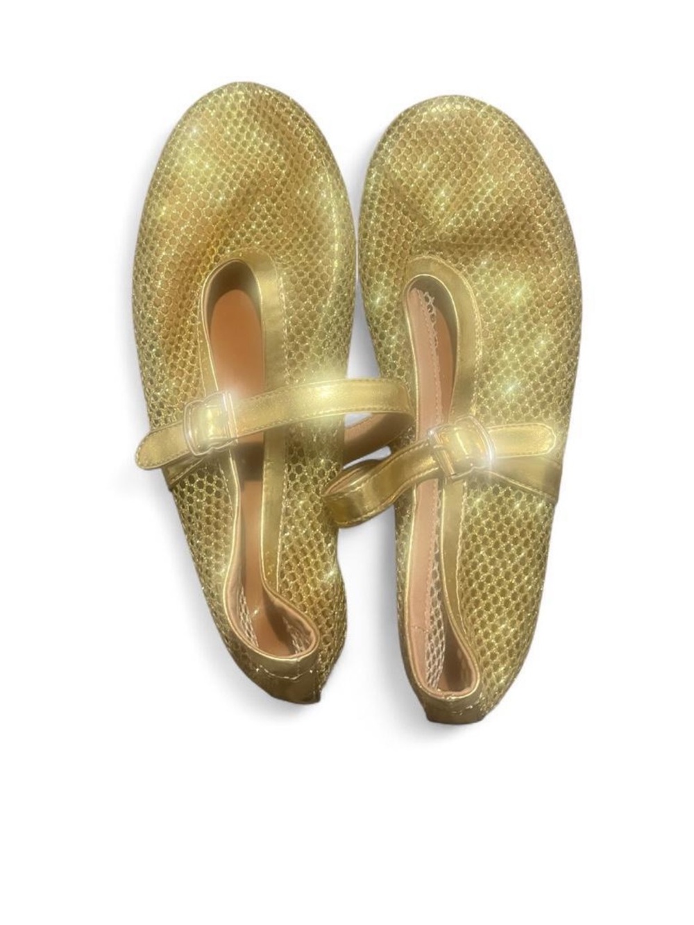 Women’s Metallic Gold Mary Jane Flats with Strap
